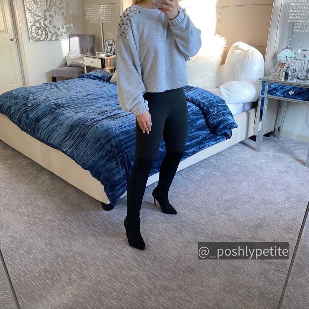 Grey drop shoulder pearl pullover beaded dropoed dolman long sleeve sweater